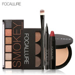 FOCALLURE 6Pcs Pro Face Makeup Set Eyebrow Powder Palette Eyeliner Eyeshadow Palette Sexy Matte Lip Sticker with 1Pcs Brush