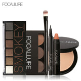 FOCALLURE 6Pcs Pro Face Makeup Set Eyebrow Powder Palette Eyeliner Eyeshadow Palette Sexy Matte Lip Sticker with 1Pcs Brush