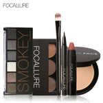 FOCALLURE 6Pcs Pro Face Makeup Set Eyebrow Powder Palette Eyeliner Eyeshadow Palette Sexy Matte Lip Sticker with 1Pcs Brush