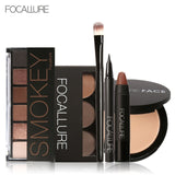 FOCALLURE 6Pcs Pro Face Makeup Set Eyebrow Powder Palette Eyeliner Eyeshadow Palette Sexy Matte Lip Sticker with 1Pcs Brush