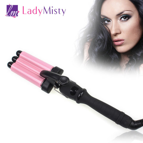 New 3-Barrel Pink color Pearl Hair Curling Curler Wand Tong Hair Waving Style curling Iron Free Shipping