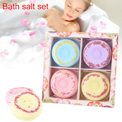 4pcs Bath Salt Donut Shape Set Spa Women Baby Skin Care Bomb Bath Salt Whitening Moisturize Relaxation Valentine's Day Gift FM88