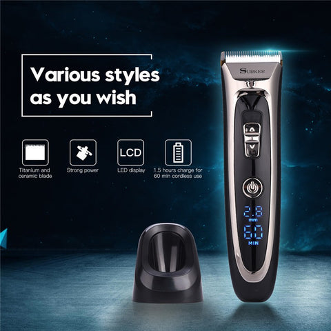 Professional Rechargeable Hair Clipper Men Electric Hair Trimmer LED Display Hair Cutting Machine