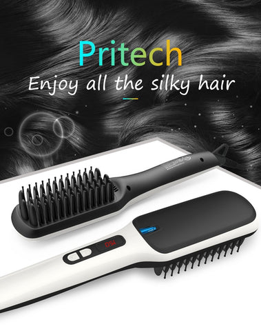 Pritech LCD Hair Brush Hair Care Ceramic Fast Heating Hair Straightening Irons Hair Professional Intelligent Electric Brush Comb