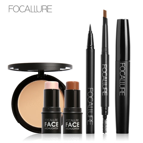 FOCALLURE 6Pcs Pro Eye Makeup Set Cosmetics with Golden Highlighter Sticker Eyebrow Pencil Mascara Tools